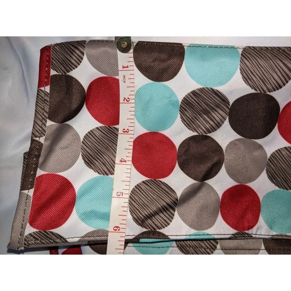Thirty-One Small Tote Bag Polka Dot Red Teal Brown 12x8x5
